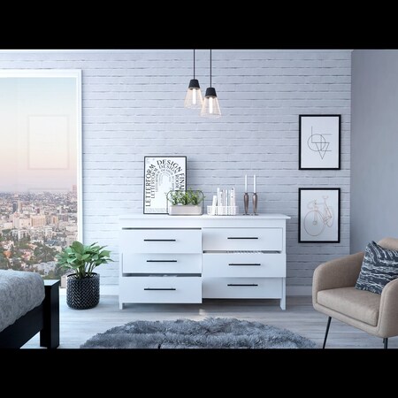 Tuhome Hms 6 Drawer Double Dresser, Four Legs, Superior Top, White CLB5980